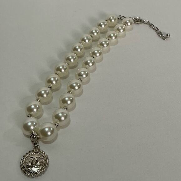 Faux Pearl Necklace Silver Pendants Chanel Heart